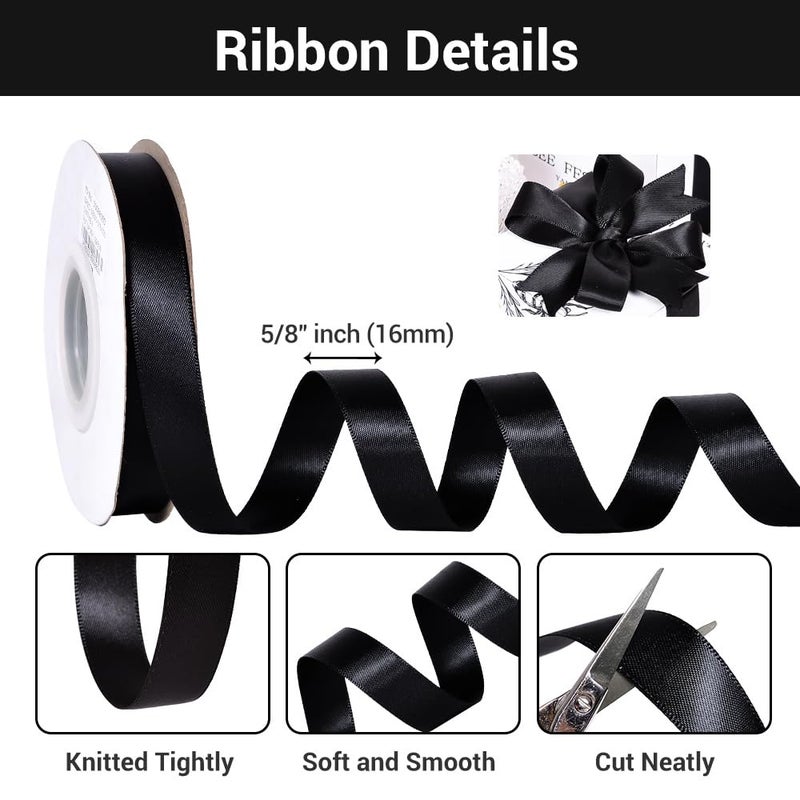YAMA Black Double Face Satin Ribbon 5/8" 25 Yards Black Ribbon for Gift Package Wrapping,Floral Design,Hair Bow Clip Making,Crafting,Sewing,Wedding Decor - Image 2